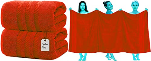 2 x super jumbo badlakan (100 x 200 cm) premium 100 % egyptisk bomull extra stort badlakan handduksset mycket absorberande och snabbtorkande handdukar av hotellkvalitet (orange)