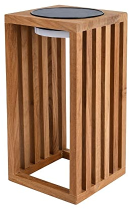 Lumisky Lanterne solaire décorative LED blanc chaud CHENNAI en bois teck massif H30cm