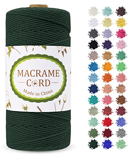 LEREATI Corda Macrame 2mm x 200m, Filo Macrame Cordoncino Cotone Naturale Spago Colorato, Cordino per Borse Uncinetto, Arazzo da Parete, Fai da Te Artigianato, Decorazioni (Verde Scuro)