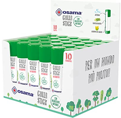 Osama - Colla Stick Extra Forte, Box da 30 Pezzi, 10 gr - Set Colle Stick Ideale per Cancelleria Scuola, Ufficio e Università - Scorrevole, Resistente e Adatta ai Bambini, con Ingredienti Naturali