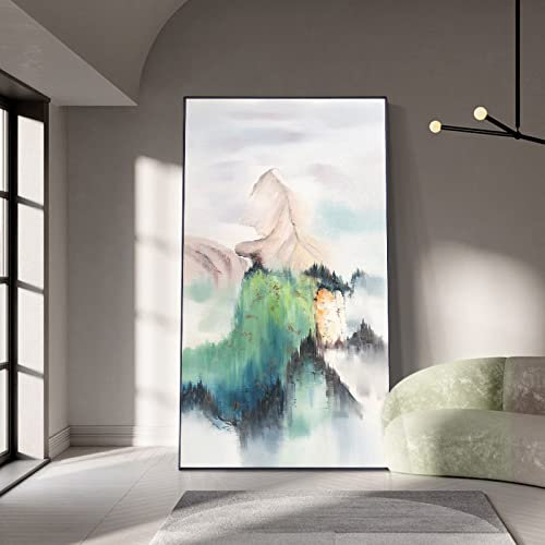 LCDIUDIU Acrylbilder, Grüne Waldberglandschaft Neuer Chinesischer Stil Moderne Abstrakte Kunstwerke Rahmenlose Handgemalte Ölgemälde Auf Leinwand Wandkunst Für Wohnzimmer Schlafzimmer Bür