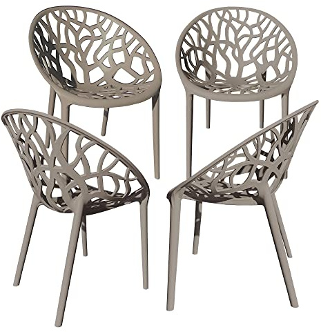 TRISENS Gartenstuhl Kunststoff Stapelstuhl Bistrostuhl Küchenstuhl Stuhl Stapelbar, Farbe:Taupe, Menge:4 St.