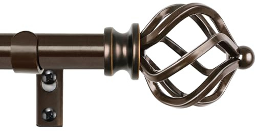 KAMANINA Bronze Curtain Rod 32 to 58 Inch(2.6-4.8ft), Adjustable Curtain Rods for Windows 28 to 48 Inch, 3/4 Inch Splicing Drapery Rods with Twisted Cage Finial