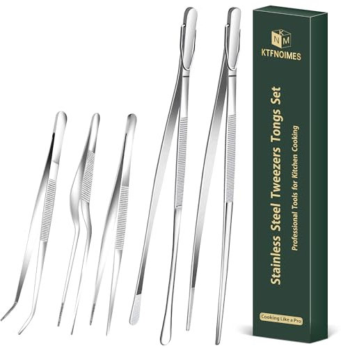 KTFNOMES 5-teiliges Küchenzangen-Set, 30,5 cm und 16 cm, Edelstahl, professionelle Lebensmittelpinzette zum Kochen, Reparieren, Meeresfrüchte, Grillen, vielseitig einsetzbar