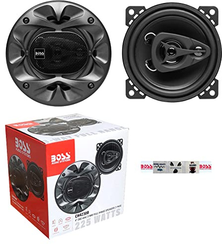 2 Audio Systems CH4230B Haut-parleurs coaxiaux 3 Voies Noirs 10 cm 100 mm 4 112,5 Watts rms et 225 Watts Max 4 ohm 90 DB, Suspension Gomme, par Paire + 5 Stickers Cadeau
