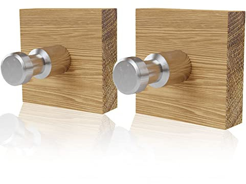 Heimatspäne Handtuchhalter selbstklebend aus echtem Eichenholz mit Edelstahlhaken [ohne Bohren] – Als Wandhaken oder Garderobenhaken [Einfach]