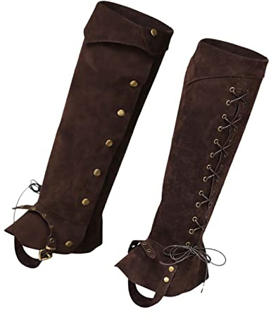 rockible Piraten Stiefelüberzüge, Schuhüberzug, Piraten Stiefelüberzüge, Steampunk Mode, Stiefelüberzüge, Mittelalterliche Gamaschen für Camping, B, BRAUN
