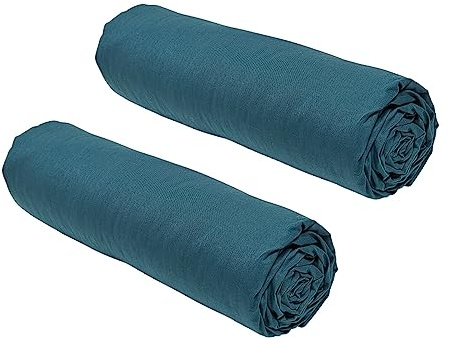 Today Essential - Lot de 2 draps Housses 140x190 cm 2 Personnes 100% Coton Paon