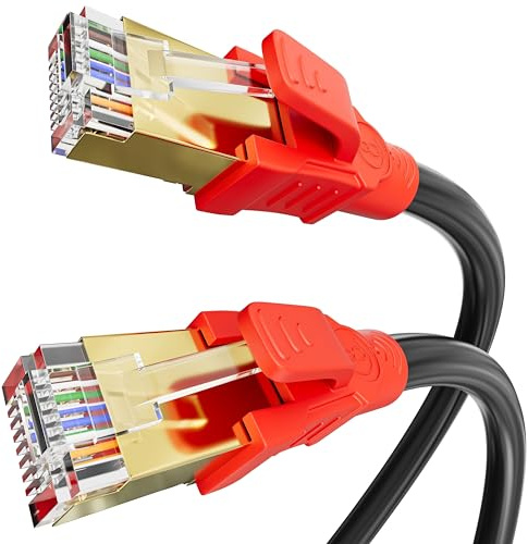 LAN Kabel 5m Cat8 Ethernet Kabel Hochgeschwindigkeits Netzwerkkabel 5meter | Outdoor Indoor Geschirmt SFTP 40Gbps 2000MHz RJ45 Gigabit 26AWG Internetkabel Schwarz POE für Router