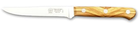 DUE BUOI COLTELLO DA BISTECCA SERIE OLIMPO LAMA LISCIA CM 11 - ACCIAIO BÖHLER N690-60 HRC - MANICO ULIVO