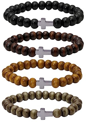 Eigso 4 Pcs 8mm/10mm Holzperlen Armband für Damen und Herren Mala Meditation Gebeten elastisch