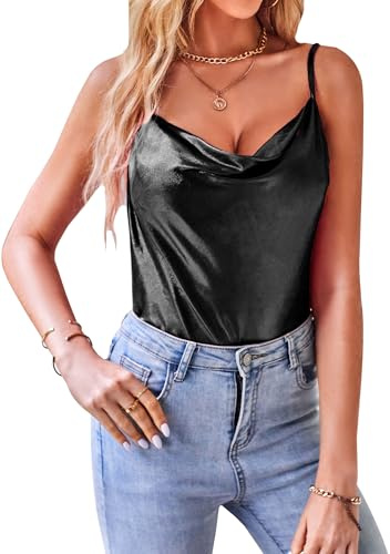 VIDUSSA Debardeur Femme Paillettes - Top sans Manche Chic et Élégant Tenue Festival Noir Large