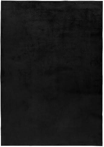 HomebyHome Teppich Wohnzimmer 240x340 cm Schwarz Waschbarer Hochflor Flauschiger Teppiche Einfarbig Moderne Design - Küchenteppich Waschbar Shaggy Extra Weich Teppich für Schlafzimmer Kinderzimmer