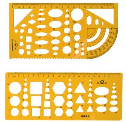 LJFEA 2 Stück Zeichenschablone Technisches Zeichnen Geometrische Schablone Architektur Kreisschablone Geometrie Set Elektro Vorlage Lineal Set für Elektrotechnik Maschinenbau Architektur