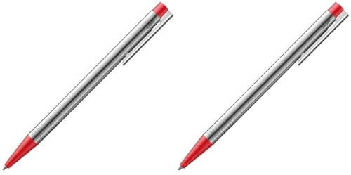 Lamy logo Kugelschreiber 205 aus rostfreiem Edelstahl in der Farbe matt rot mit integrierter Clip-Drücker-Einheit, inkl. Großraummine M 16 Strichbreite M in rot (Packung mit 2)