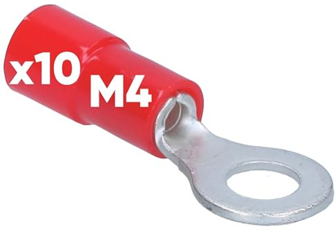 Kalitec 10x Ringkabelschuh 0,5-1mm² M4 Rot - Teilisolierte Quetschverbinder | Hochwertige Kabelverbinder aus Kupfer mit PVC Kragen, sichere Ringöse für elektrische Verbindungen, 10er Set Kabelschuhe