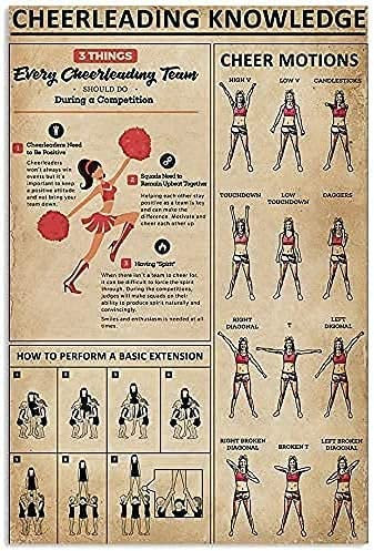 Cheerleading Knowledge Metallschild Cheer Motions Blechposter Vintage Club Stadium Room Home Wanddekoration Plakette 12x16 Zoll