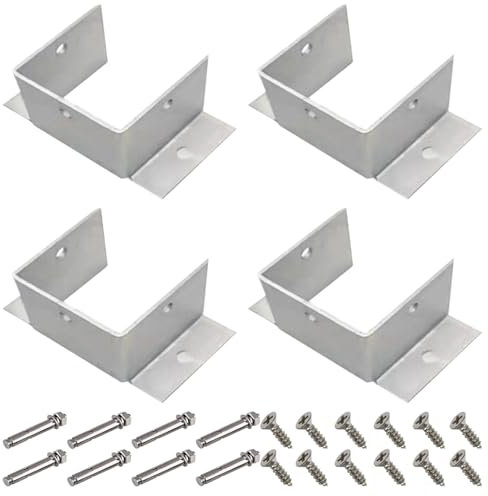 Aufschraubhülse 4 Stück Pfostensockel, Holzzaun Pergola Post Bracket/Deck Post Base Unterstützung Für Pavillon-Geländerhalterung Deck Base Plate, Silberne Pfostenverankerung (Size : 60x60x80mm/2.4x2