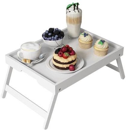Youpehom Tavolino da letto con gambe pieghevoli, in bambù, per colazione a letto, per tavolo TV, vassoio, mangiare, snack, computer portatile