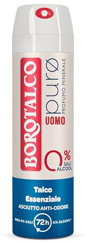 Borotalco, Deodorante Spray Puro Uomo, Profumo Minerale con Talco Essenziale, Formula Senza Alcool e Sali di Alluminio, Asciutto Anti-Odori, 72h di Efficacia - 1 Flacone da 150 ml