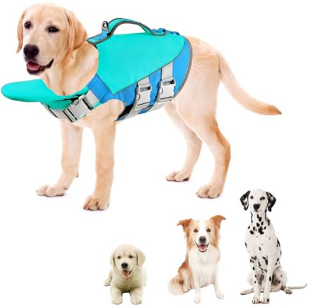 Little Bean® Hundeschwimmwesten, verstellbare Haustier-Schwimm-Sicherheitsweste mit überlegenem Auftrieb und Rettungsgriff für Hunde, Bootfahren, Schwimmen, mit reflektierenden Streifen (Blau, XL)