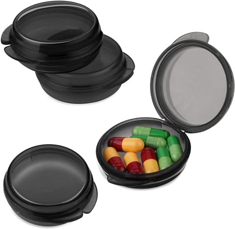 Gjinxi 4 Stk Kleine Pillendose Tragbare Pillendosetragbarer Täglich Rund Mini-Pillen-Organizer Vitamin Lagerung Pillenetui Unterwegs Tablettendose für Pille Lebertran (Schwarz)