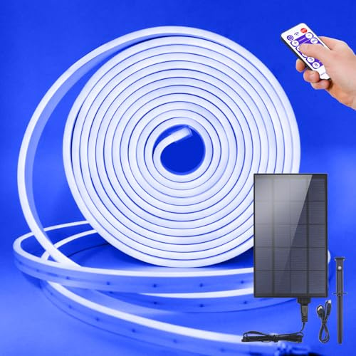 KISUFU Solar Powered Neon LED Strip, 2835 120 Leds/m IP67 Waterproof Flexible Light Strip With 3W 12 key remote control USB charging wall mounted plug-in solar controller for Courtyard Decoration.