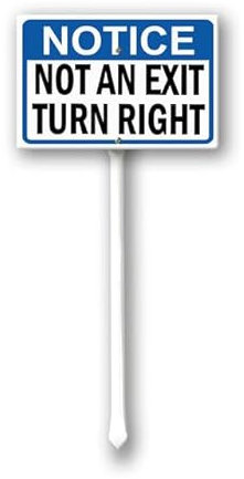 Geroclonup Hinweisschild Not An Exit Turn Righ, mit Pfahl, 20 x 30 cm, stabiles Aluminium-Rasenschild, Metallschild, wasserdicht, Hofschild für den Außenbereich, Rasen, Hof, Garten