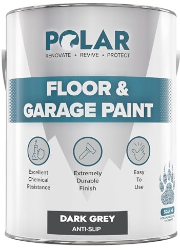 Polar Dark Grey Anti-Slip Heavy Duty Floor & Garage Paint - 5 Litres - For Concrete and Stone Floors, High Performance Paint Protection, Hard Wearing Mid-Sheen Finish & Slip Resistant | Hard Wearing Solvent-Based Concrete Floor Paint, Slip Resistant, Mid-Sheen, Garages and Warehouses, Up to 60 Sq M per 5L