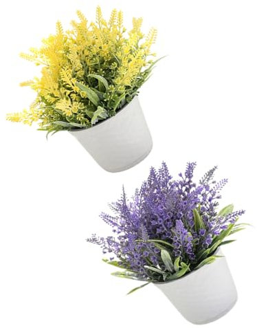 RORPOIR Künstlicher Lavendel Bonsai Aus Kunststoff Mit Topf 2 Stück Langlebige Dekopflanze Für Wohn- Und Arbeitszimmer Pflegeleichtes Bonsai Ornament in Violett Und Gelb