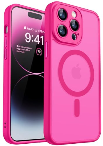 CANSHN für iPhone 14 Pro Max Hülle mit Kameraschutz, Leuchtend Rosa