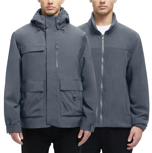 Men's 3 in 1 Waterproof Winter Jackets Ski Warm Snow Rain Coat Puffer Liner Hood Windbreaker Grey 2XL