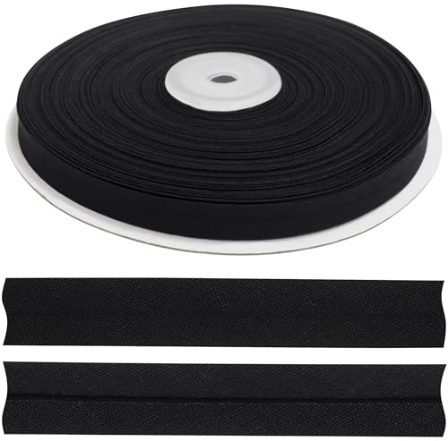 AERZETIX - C77406 - Rollo de cinta al sesgo plegada de coser 25 metros x 10mm - en 20% algodón y 80% poliéster - color negro