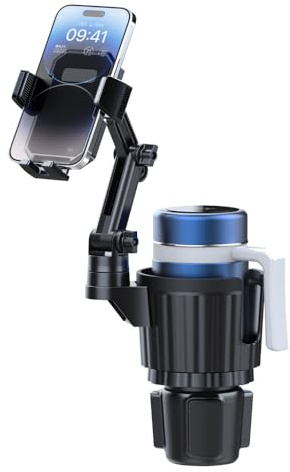Car Cup Holder Expander 40oz with 360° Rotation Cell Phone Holder, Adjustable Base Fits Most Cup Holder and Phones, Compatible for Stanley Hydro Flask Yeti Nalgene