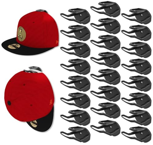 Gocvo Wand-Kappenhalter, 24-teilig – selbstklebende Halterung ohne Bohren für Baseball | Organisation Tür / Schrank / Schlafzimmer | unsichtbares Design & besonders robust (schwarz)