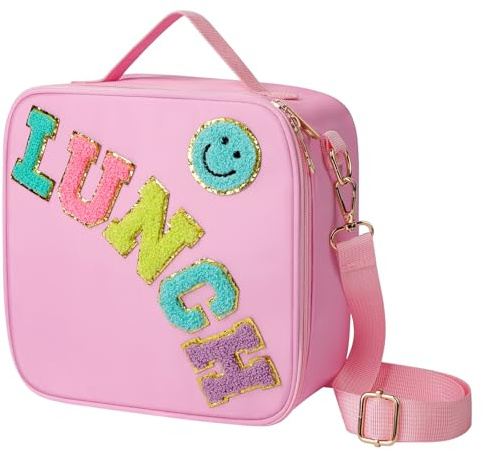 HOTUT Lunchtasche Kinder,Lunch Bag,Lunchbox Tasche Isoliert mit verstellbarem Schultergurt,Folienfutter,Thermotasche Tragbar für Schule, Reisen,Arbeit,Picknick-Rosa
