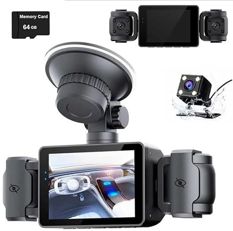 Cámara de salpicadero de 4 canales para coches, cámaras delanteras interiores y traseras, lente giratoria, visión nocturna IR 1080P + 480P x 3, grabadora de video, protección panorámica de 360 grados,