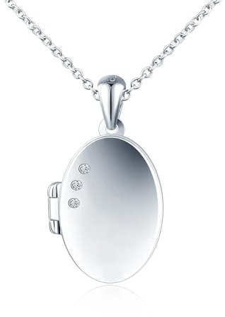 INFINIONLY Damen Mädchen Medaillons Halskette 925 Silber Ketten Ovaler Anhänger mit Zirkonia Kreative Foto Halsketten zum Öffnen Souvenir Lockets