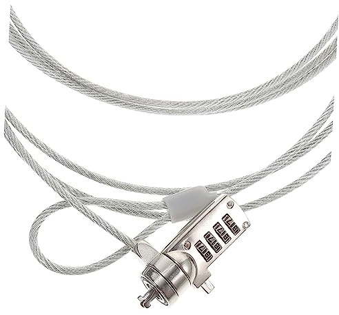 BRIGHTFUFU Laptop Kabelschloss mit 4-stelligem Code, Stahlkabel, Silber | Monitor und Notebook, Zinklegierung, Schnelles Einhand Entriegeln, 1, 8m Länge