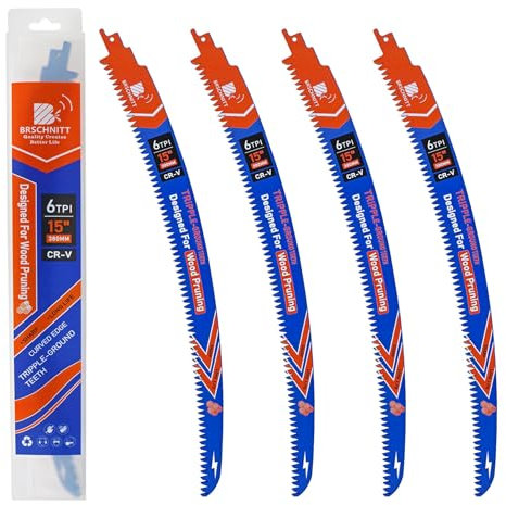 BRSCHNITT Lot de 4 lames de scie sabre avec dents japonaises 380 mm - Bord arqué - Pour bois 380 mm - 6 TPI - Pour tailler les arbres, couper le bois