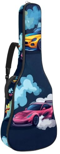 Gitarrentasche in voller Größe, wasserdichte Gitarren-Abdeckung, Tragetasche für akustische klassische E-Gitarren, bunte Wildblumen, weißer Hintergrund, Multicolor 08, 42.9x16.9x4.7 in, Lässiger