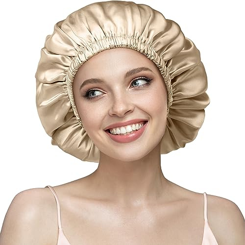 Umisleep Bonnet de Nuit en Soie 22 Momme - 100% Soie de mûrier - Double Bonnet en Soie pour Cheveux bouclés - Respirant et Ajustable - Élastique de Fixation