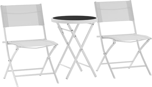 Outsunny 3-teiliges Outdoor-Bistro-Set, Glasplatte Outdoor-Tisch und 2 Klappstühle, Gartenmöbel-Set mit schützenden Füßen, Stahlgestell, leicht zu reinigen, Weiß