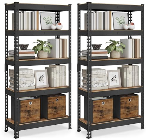 SONGMICS Schnelle Montage, Schwerlastregal 2er Set, Standregal, Lagerregal, Küchenregal, Regal, 5 Ablagen, 30 x 75 x 150 cm, bis 875 kg belastbar, für Keller, Küche, Arbeitszimmer, vintagebraun | Standregal, Lagerregal, Küchenregal, 30 x 75 x 150 cm, bis 875 kg belastbar, für Keller, Küche, Arbeitszimmer, vintagebraun