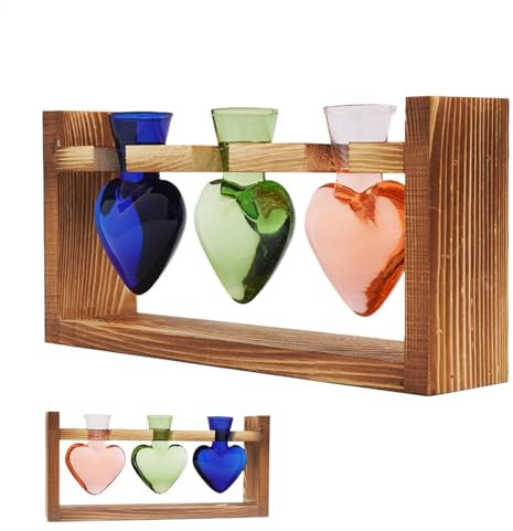 Pflanzenvermehrungsstation | Pflanzenterrarium Herzform Glasvase - Blumenvase mit Holzständer, Tisch-Pflanzgefäß für Hydrokultur, Heimdekoration, Gartendekoration