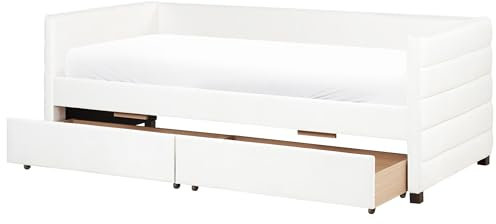 Beliani Tagesbett Samt Creme weiß mit Lattenrost 90 x 200 cm 2 Schubladen modern Marray