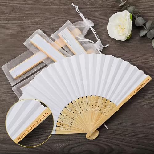 10 Abanicos de Bambú Personalizados, Personalizables Para Nombres de Novios, Abanicos De Papel Plegables, Con Bolsas de Organza, Decoración de Bodas