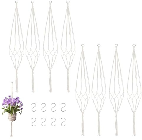 HEIYUET Juego de 8 macetas Colgantes de macramé, 95 cm de Largo, decoración Bohemia, Cuerda de algodón, Maceta, Colgante para Plantas para Interior y Exterior, Techo, Balcones, decoración de Pared