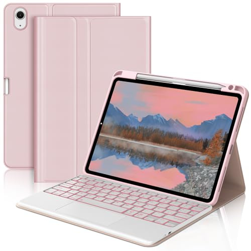 Funda con Teclado para iPad Air 11 M2 2024/M3 2025, Teclado Bluetooth Magnético Retroiluminado de 7 colores con Smart Touchpad y Ranura para Lápizpara iPad Air 11 (M2 2024/M3 2025), Rosa Claro