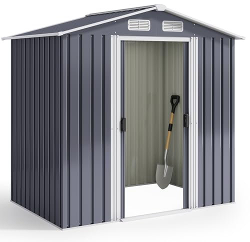 Xbro Capanno per Attrezzi in Metallo 2.33㎡, Casetta da Giardino da Esterno con Tetto Spiovente e Porta Scorrevole, Casetta per Attrezzi con Serratura e Guanti, 184x119x186 cm